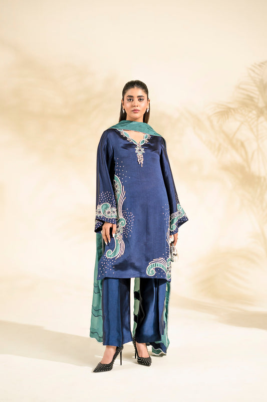 Faiza Faisal | Elara Luxury Pret | NAVY SERAPH - Luxury Dress - available at Maria Faisal in UK and USA.