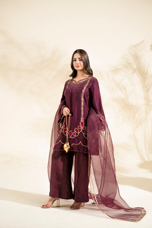 Faiza Faisal | Elara Luxury Pret | PLUM ROYALE - Luxury Dress - available at Maria Faisal in UK and USA.