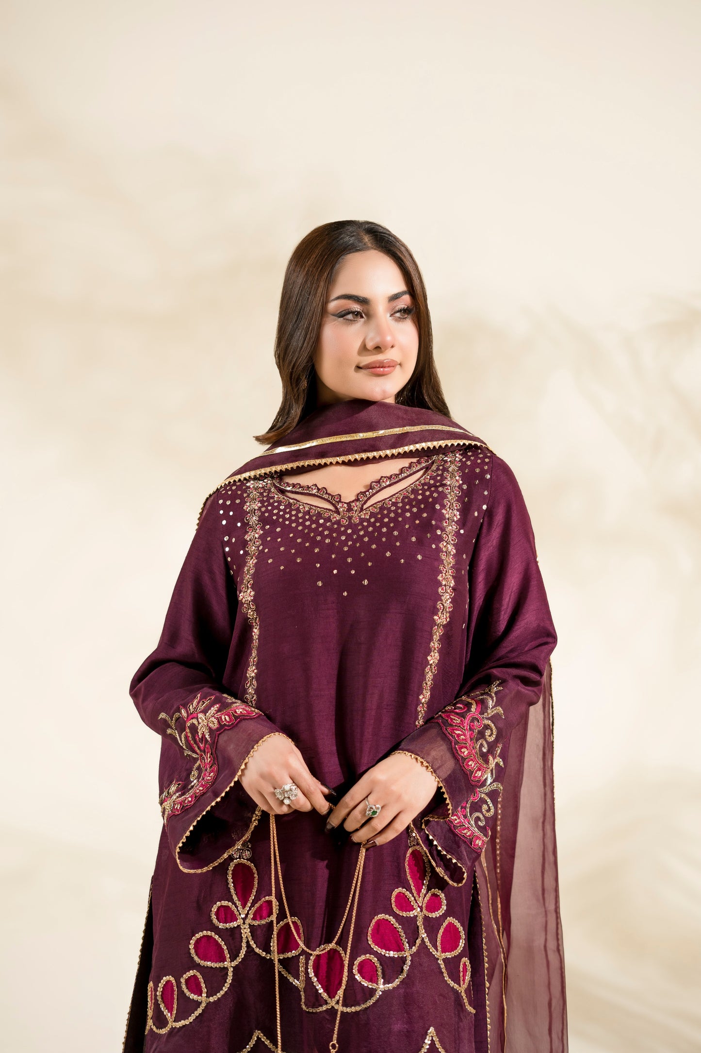 Faiza Faisal | Elara Luxury Pret | PLUM ROYALE - Luxury Dress - available at Maria Faisal in UK and USA.