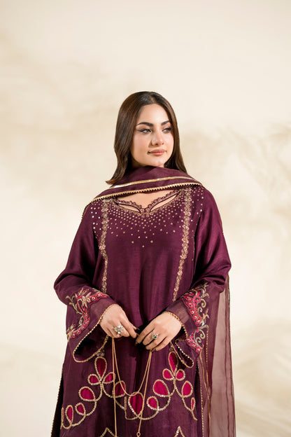 Faiza Faisal | Elara Luxury Pret | PLUM ROYALE - Luxury Dress - available at Maria Faisal in UK and USA.
