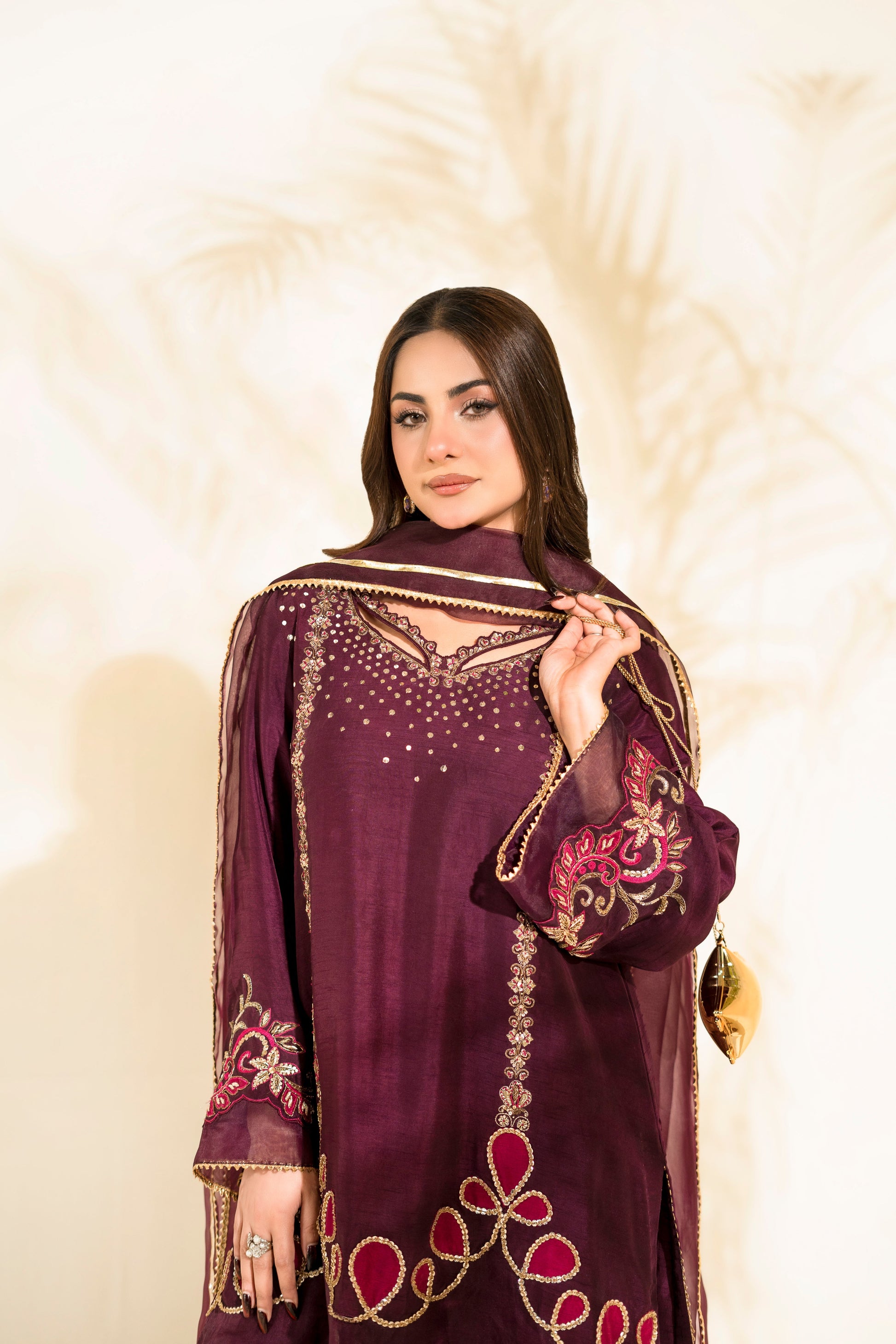 Faiza Faisal | Elara Luxury Pret | PLUM ROYALE - Luxury Dress - available at Maria Faisal in UK and USA.