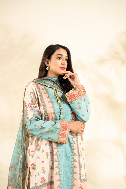 Faiza Faisal | Elara Luxury Pret | AQUA BLOOM - Luxury Dress - available at Maria Faisal in UK and USA.