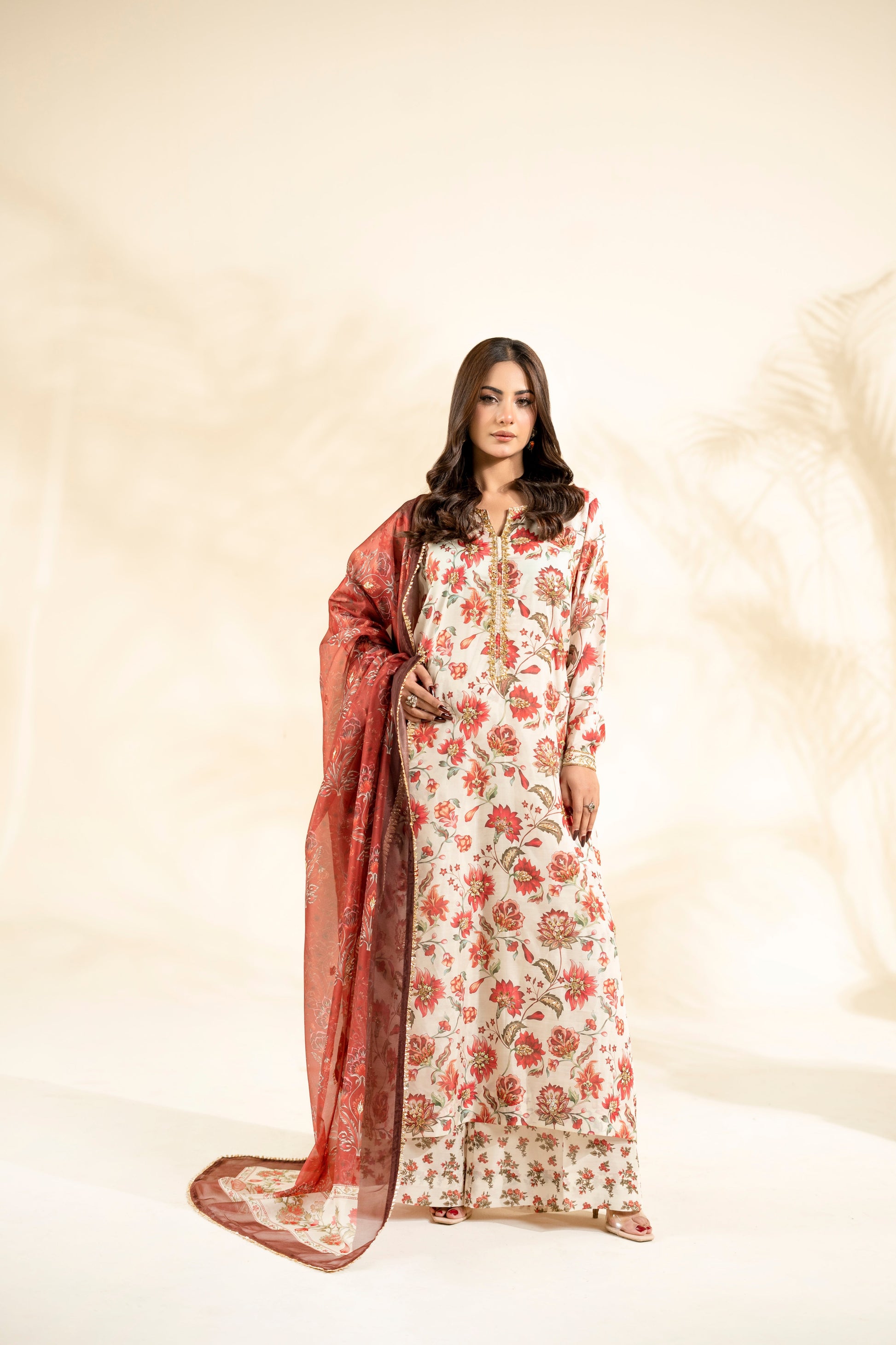 Faiza Faisal | Elara Luxury Pret | RIVAYA RUST - Luxury Dress - available at Maria Faisal in UK and USA.