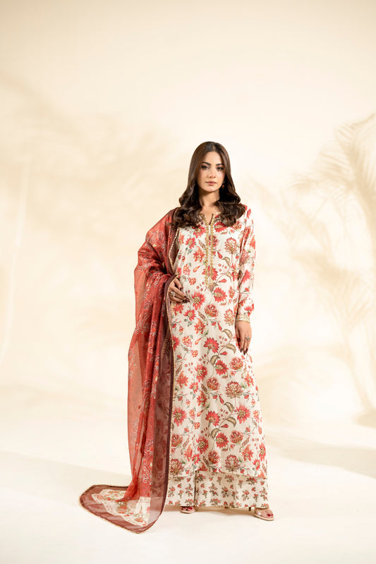 Faiza Faisal | Elara Luxury Pret | RIVAYA RUST - Luxury Dress - available at Maria Faisal in UK and USA.