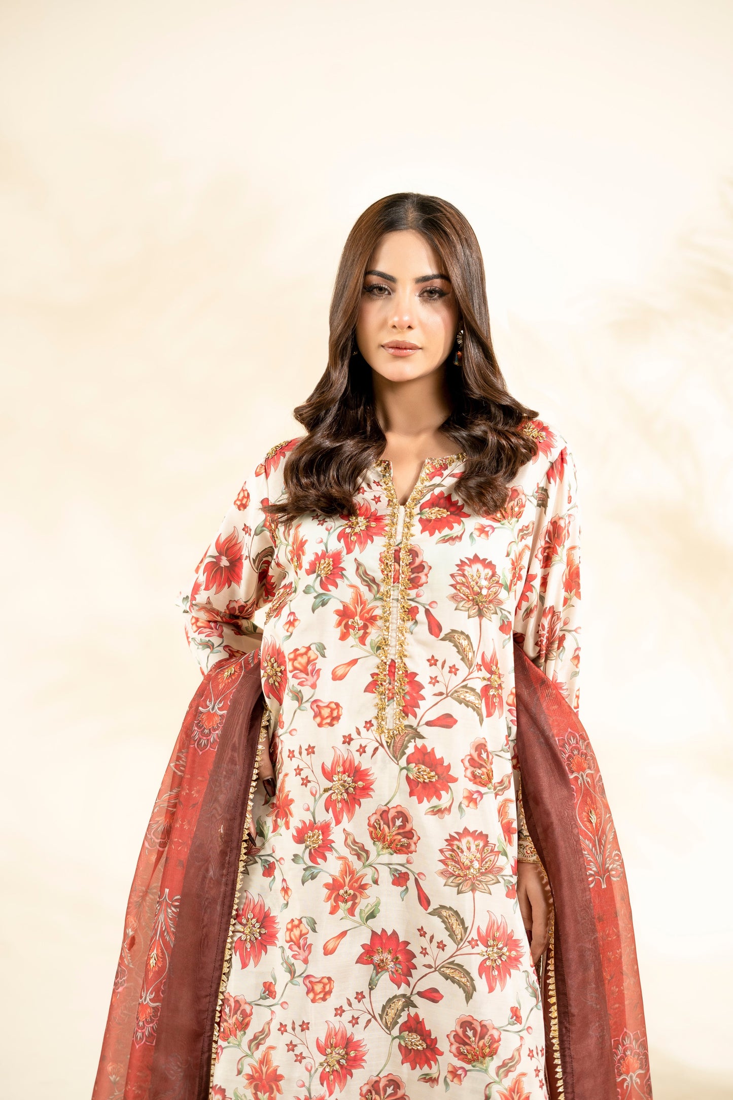 Faiza Faisal | Elara Luxury Pret | RIVAYA RUST - Luxury Dress - available at Maria Faisal in UK and USA.