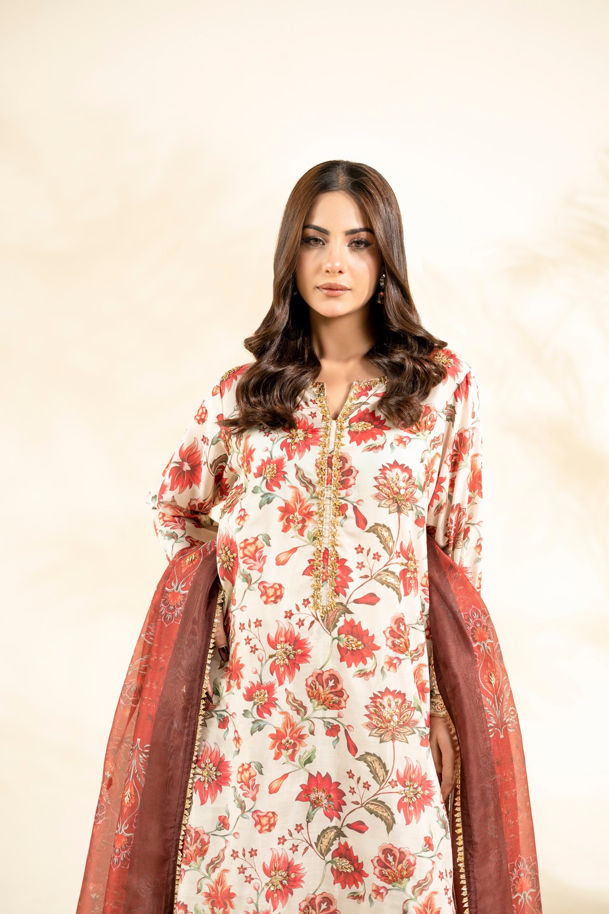 Faiza Faisal | Elara Luxury Pret | RIVAYA RUST - Luxury Dress - available at Maria Faisal in UK and USA.