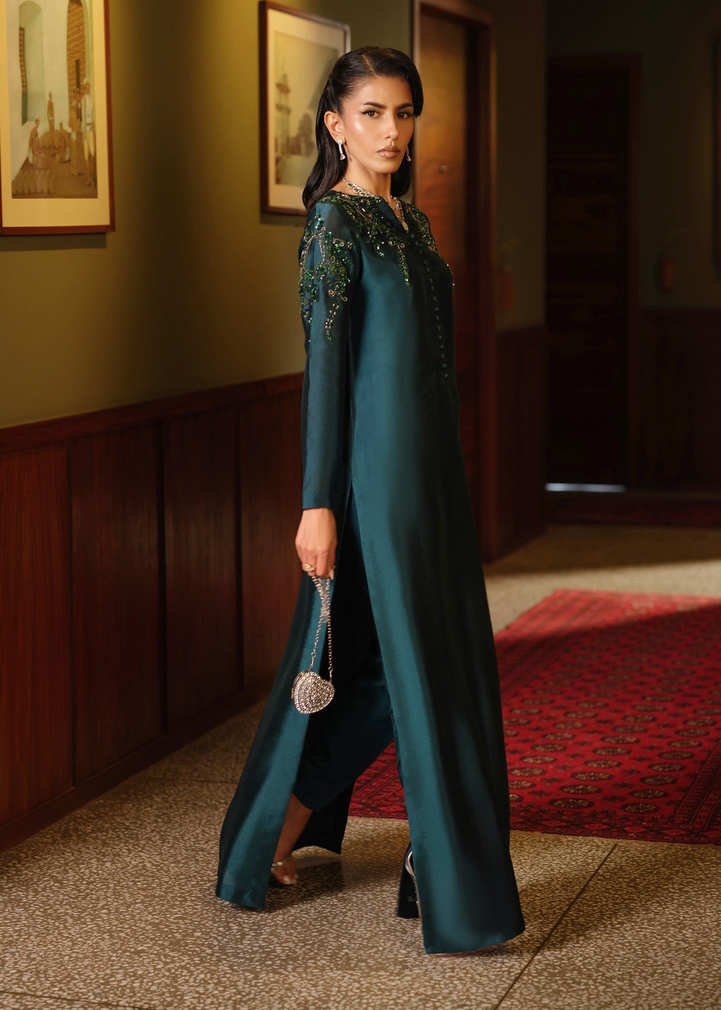 Mahum Asad | Private Hour | Emerald Tonic - Formal Dress - available at Maria Faisal in UK and USA.