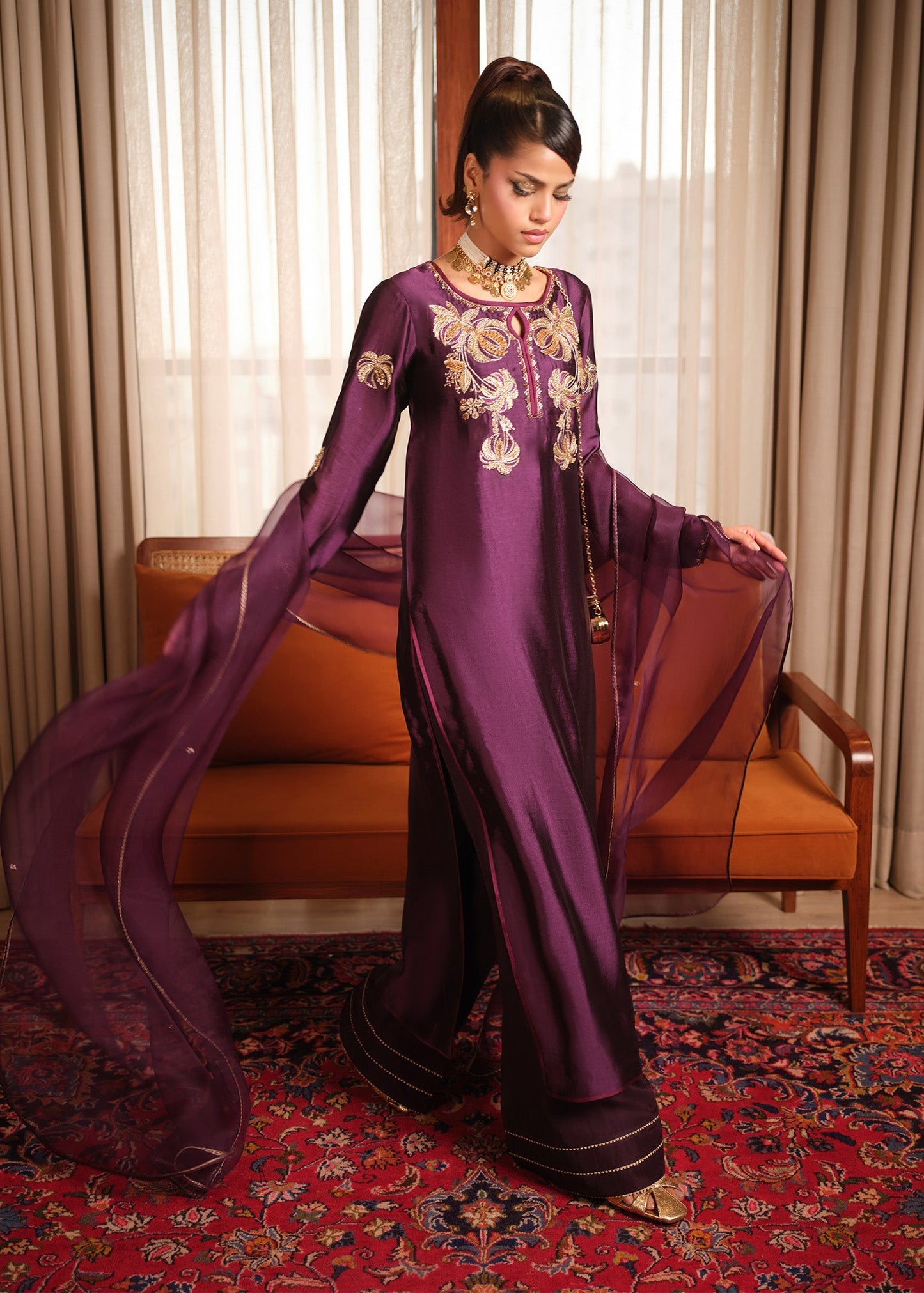 Mahum Asad | Private Hour | Plum Nectar - Formal Dress - available at Maria Faisal in UK and USA.
