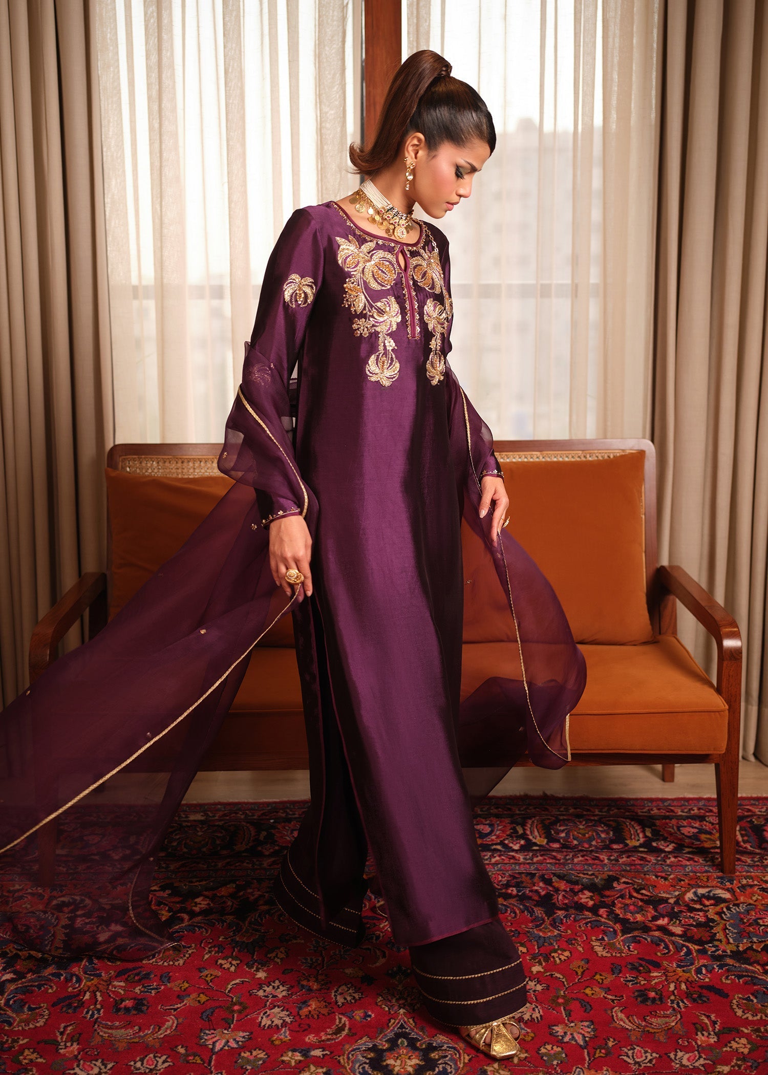 Mahum Asad | Private Hour | Plum Nectar - Formal Dress - available at Maria Faisal in UK and USA.