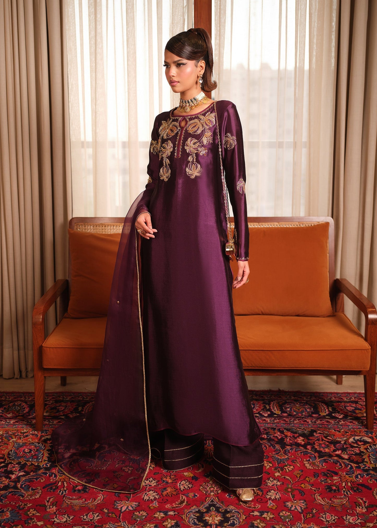Mahum Asad | Private Hour | Plum Nectar - Formal Dress - available at Maria Faisal in UK and USA.