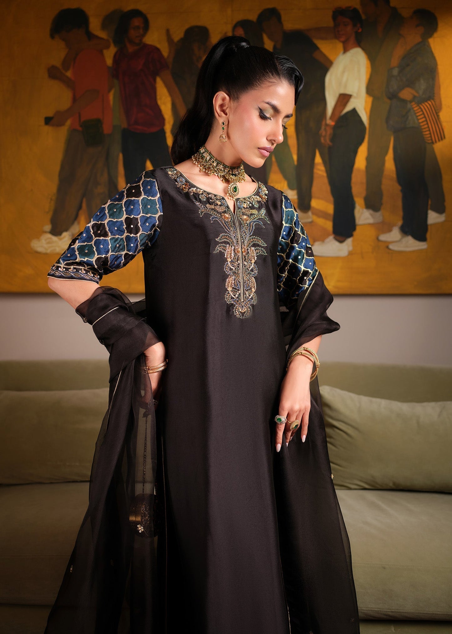 Mahum Asad | Private Hour | Indigo Brew - Formal Dress - available at Maria Faisal in UK and USA.