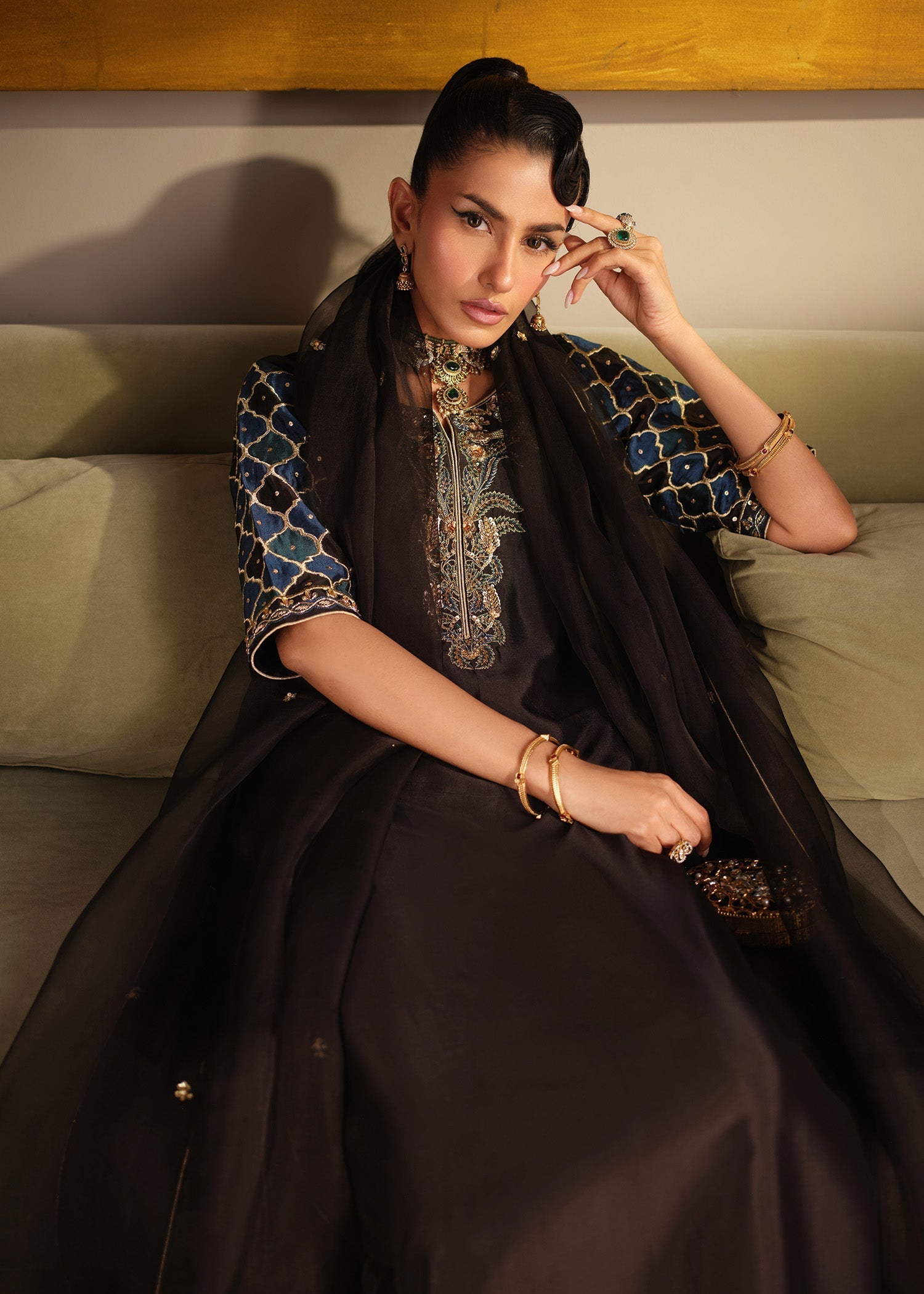 Mahum Asad | Private Hour | Indigo Brew - Formal Dress - available at Maria Faisal in UK and USA.