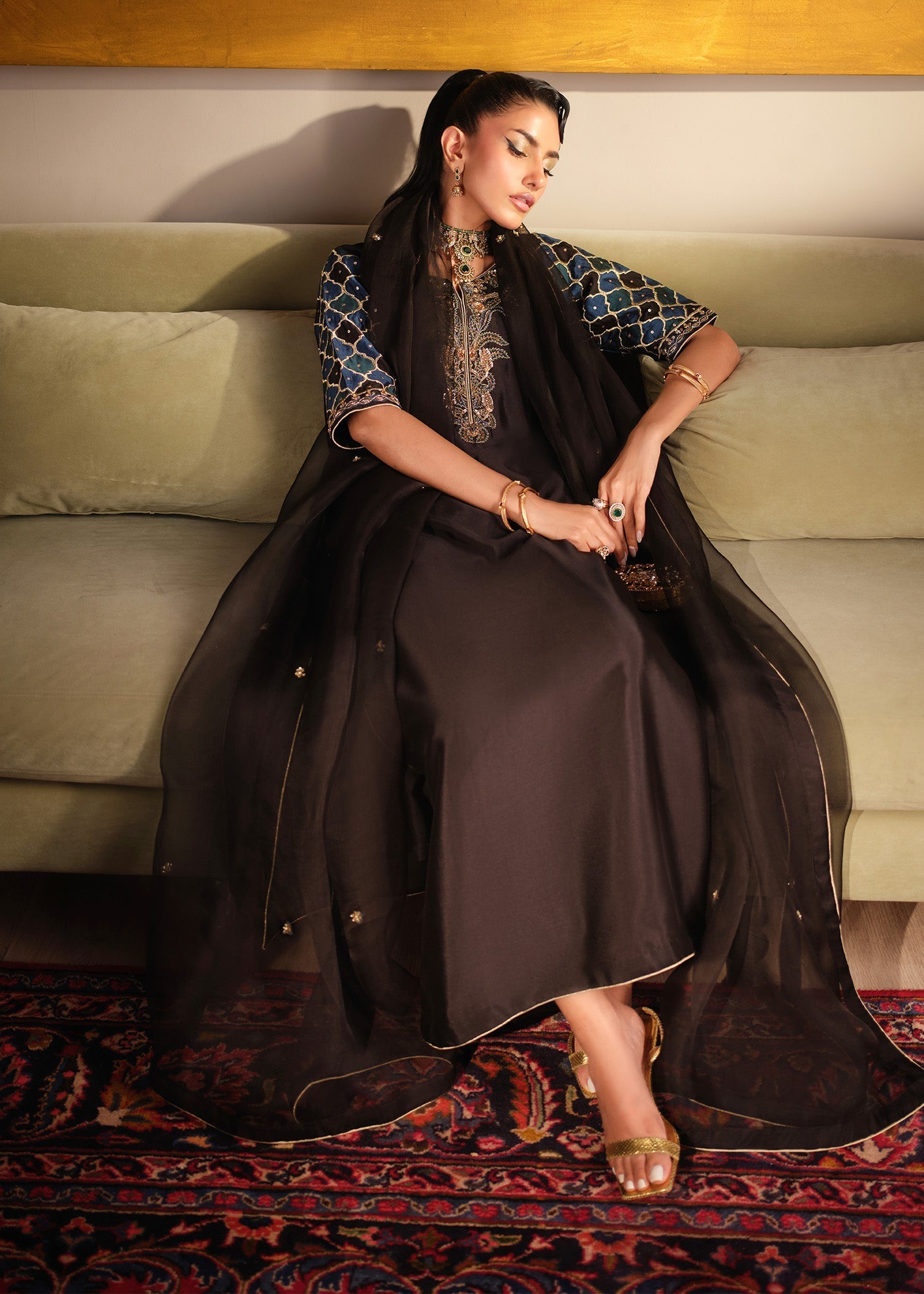 Mahum Asad | Private Hour | Indigo Brew - Formal Dress - available at Maria Faisal in UK and USA.