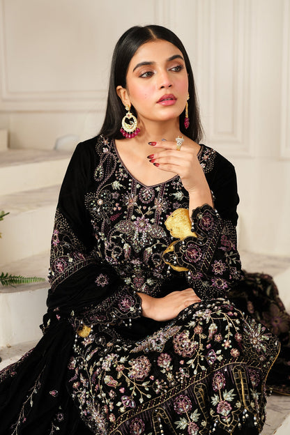Raeesa Premium | Sheen Luxury Velvet | Noir - Ladies Clothes - Maria Faisal