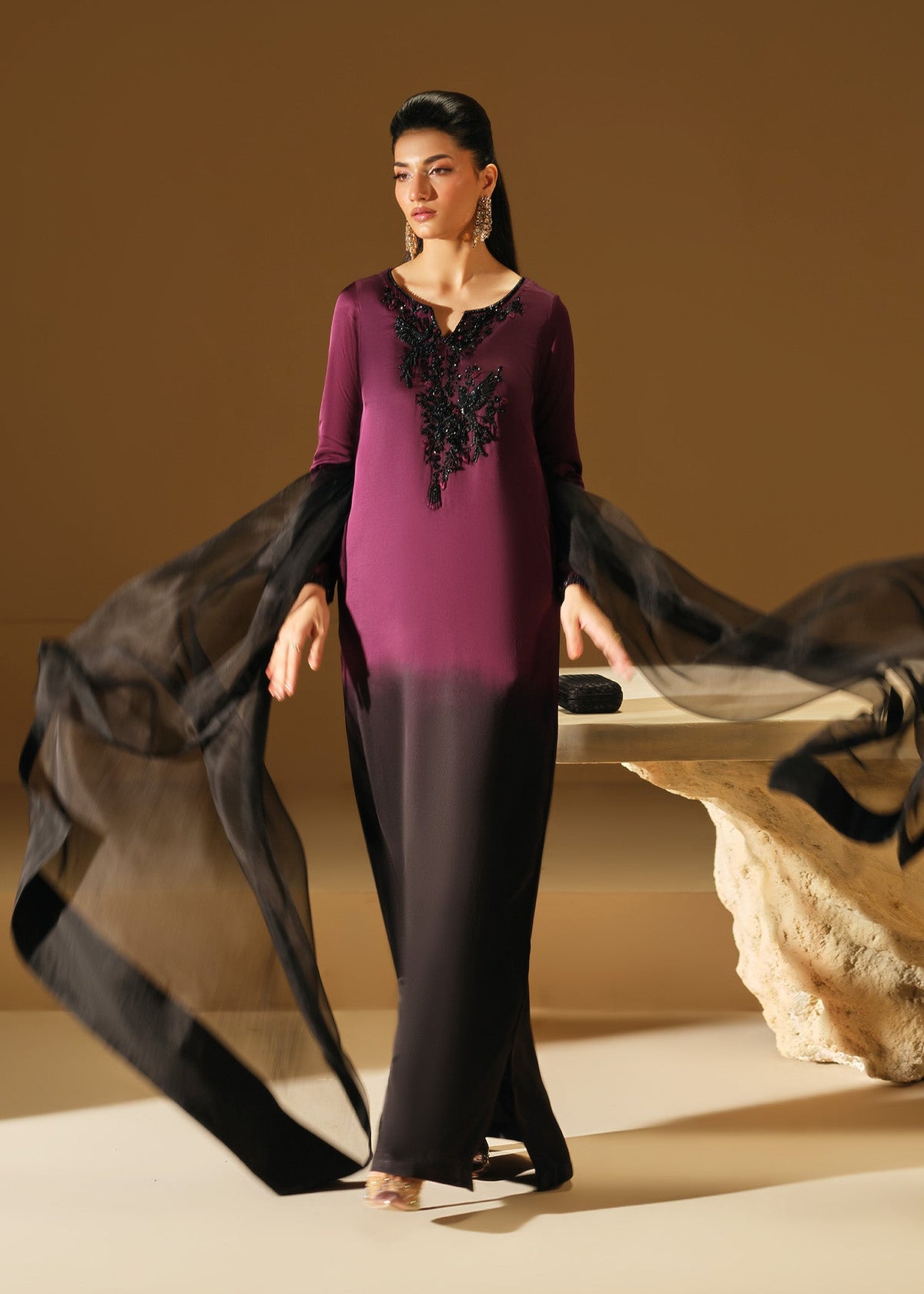 Mahum Asad | The Shadow Line | Dusk - Formal Dress - available at Maria Faisal in UK and USA.