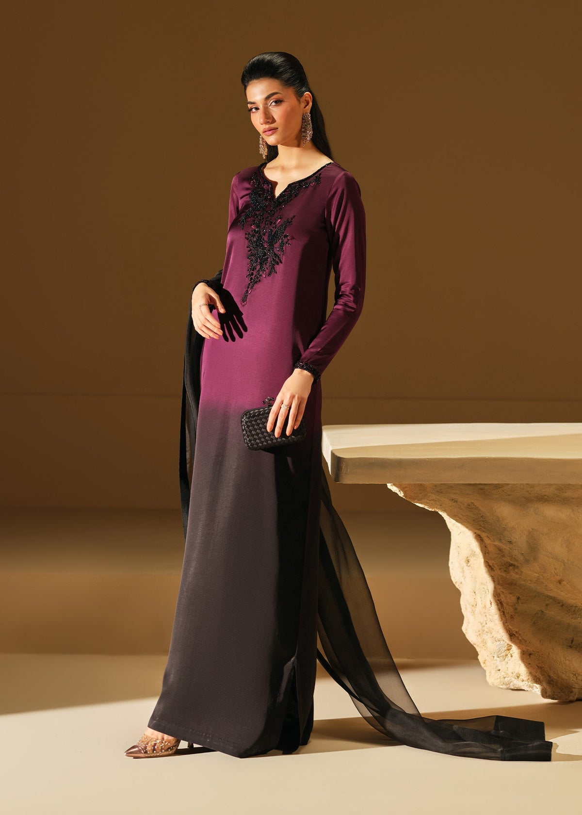 Mahum Asad | The Shadow Line | Dusk - Formal Dress - available at Maria Faisal in UK and USA.
