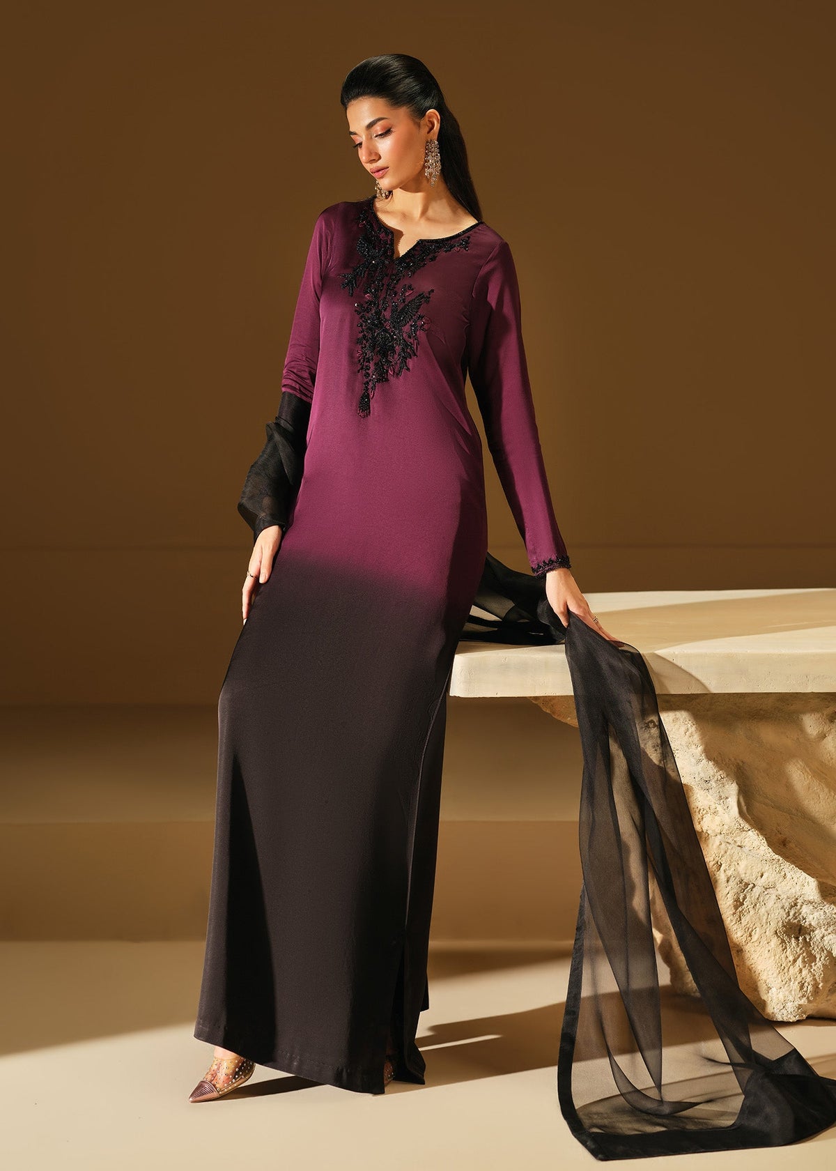 Mahum Asad | The Shadow Line | Dusk - Formal Dress - available at Maria Faisal in UK and USA.