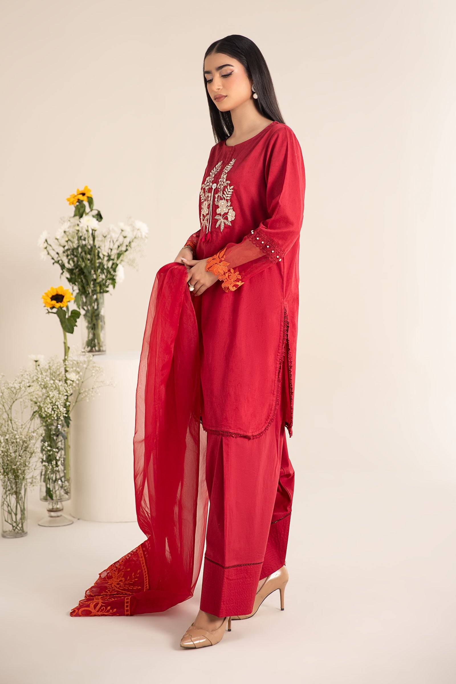 Maira B | Ready to Wear | DW-EF25-15 Red by Maria Faisal - Registered Vendor of : Maria B - type : Wedding Dress - 100% original wedding dresses