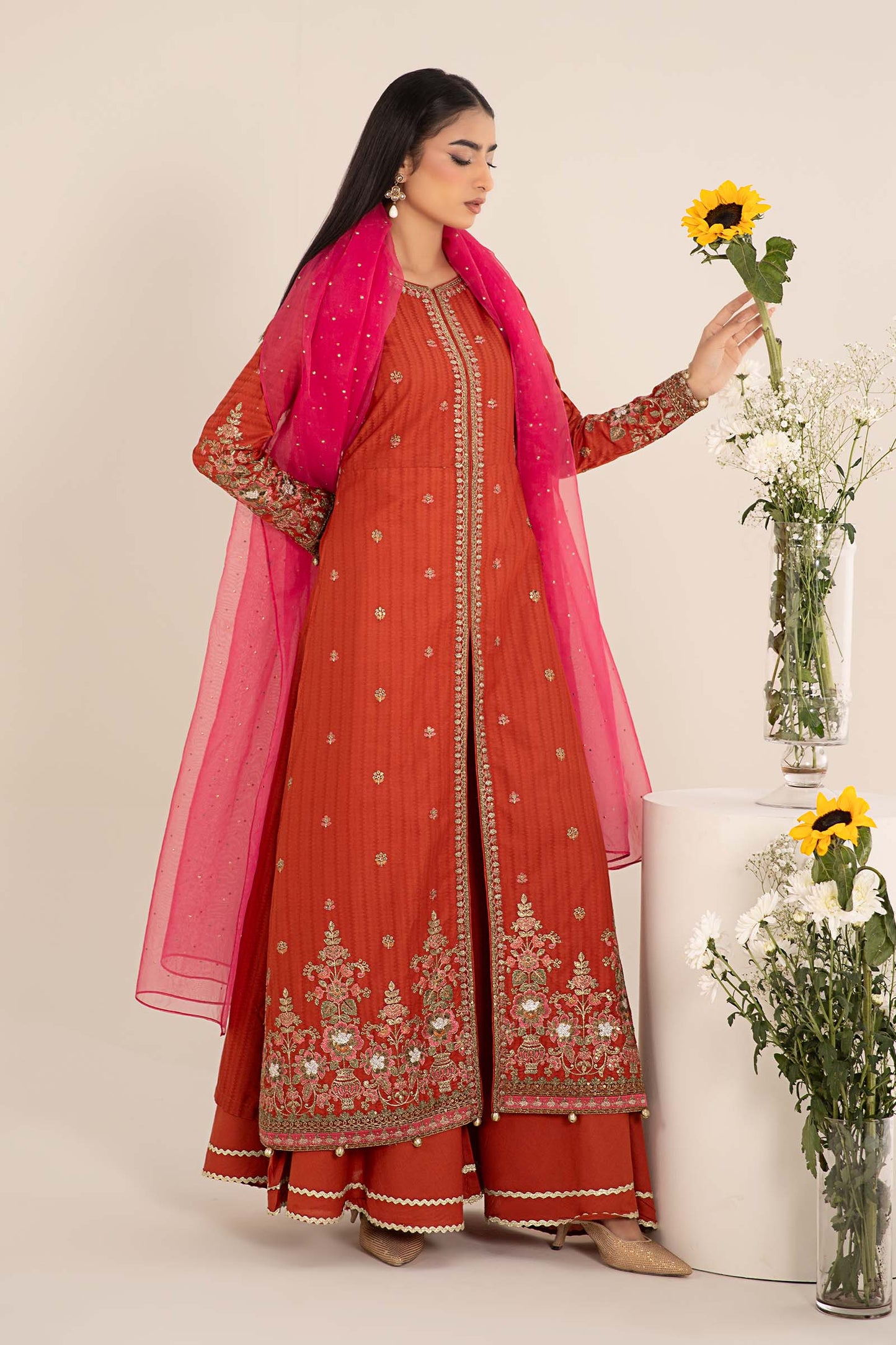 Maira B | Ready to Wear | DW-EF25-21 Orange by Maria Faisal - Registered Vendor of : Maria B - type : Wedding Dress - 100% original wedding dresses