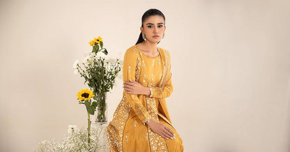 Maira B | Ready to Wear | DW-EF25-97 Yellow by Maria Faisal - Registered Vendor of : Maria B - type : Wedding Dress - 100% original wedding dresses