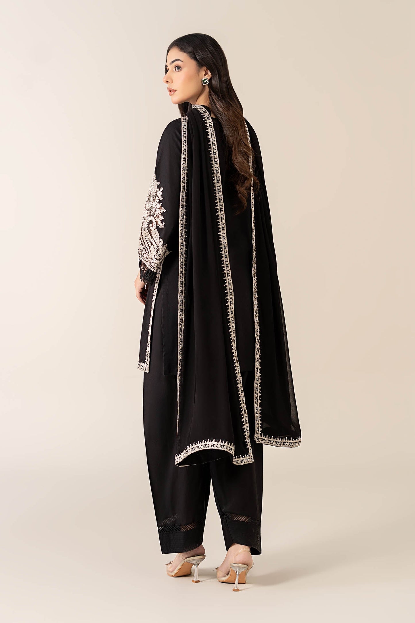 Maria B | Pre Fall Dresses | 3 Piece Embroidered Dobby Suit Black4 - Ladies Clothes - Maria Faisal