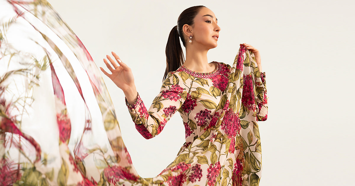 Maria B | Luxury Pret Pre Fall | DW-PF26-01-Off White - Luxury Dress - available at Maria Faisal in UK and USA.