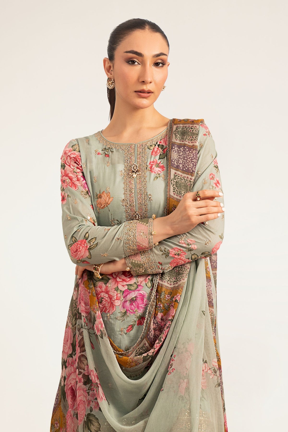 Maria B | Luxury Pret Pre Fall | DW-PF26-10-Green - Luxury Dress - available at Maria Faisal in UK and USA.