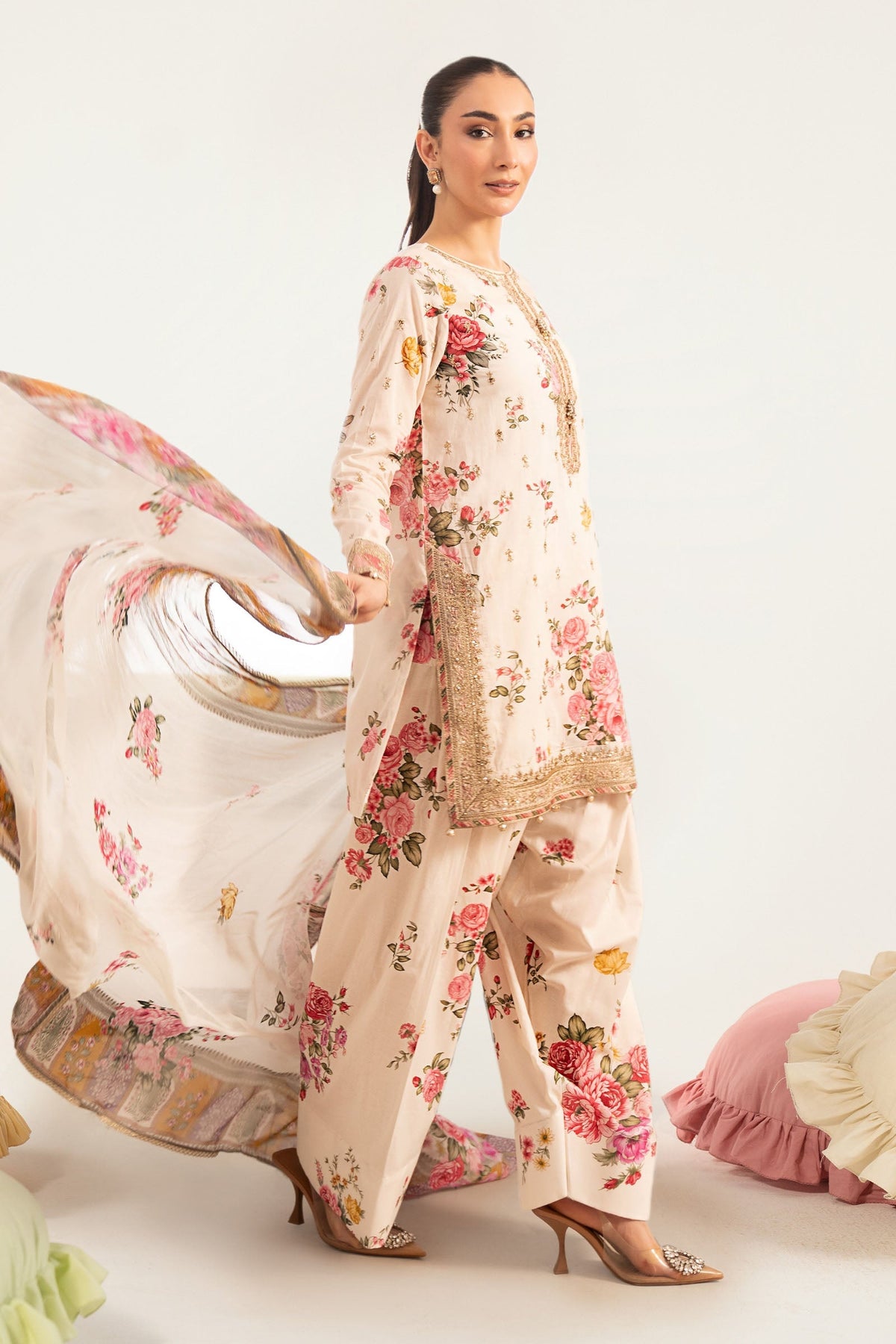 Maria B | Luxury Pret Pre Fall | DW-PF26-10-Off White - Luxury Dress - available at Maria Faisal in UK and USA.
