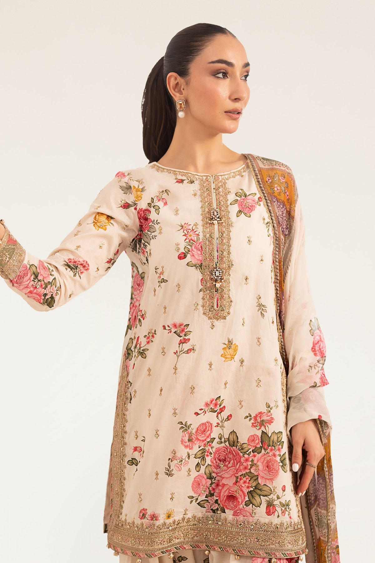 Maria B | Luxury Pret Pre Fall | DW-PF26-10-Off White - Luxury Dress - available at Maria Faisal in UK and USA.