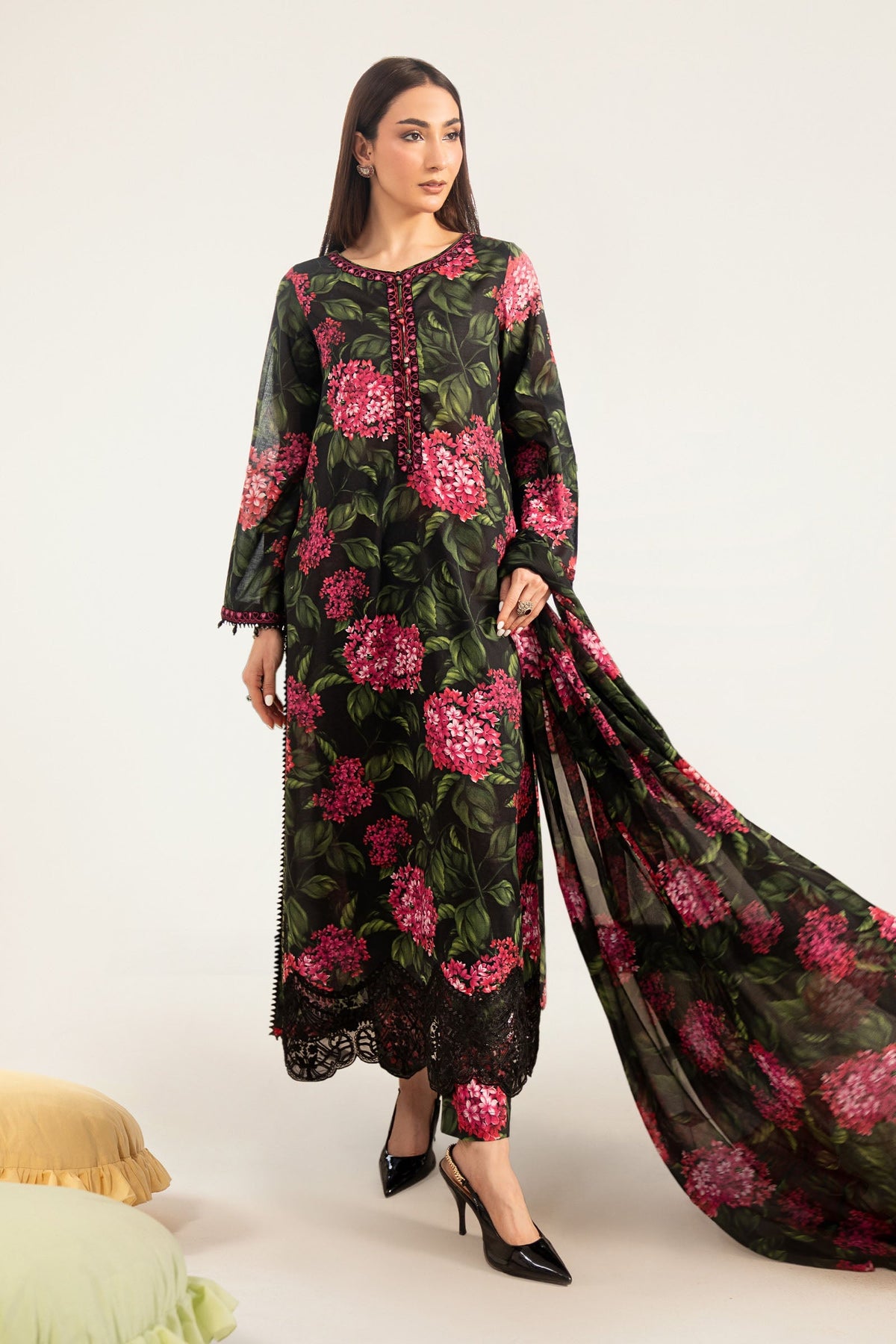 Maria B | Luxury Pret Pre Fall | DW-PF26-15-Black - Luxury Dress - available at Maria Faisal in UK and USA.