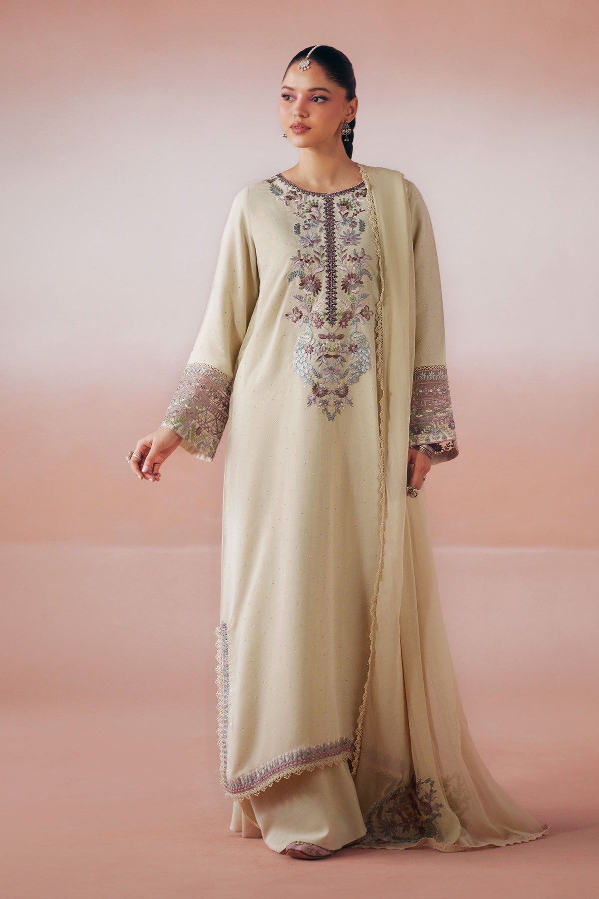 Maria B | Luxury Pret Pre Fall | DW-PF26-19-BEIGE - Luxury Dress - available at Maria Faisal in UK and USA.