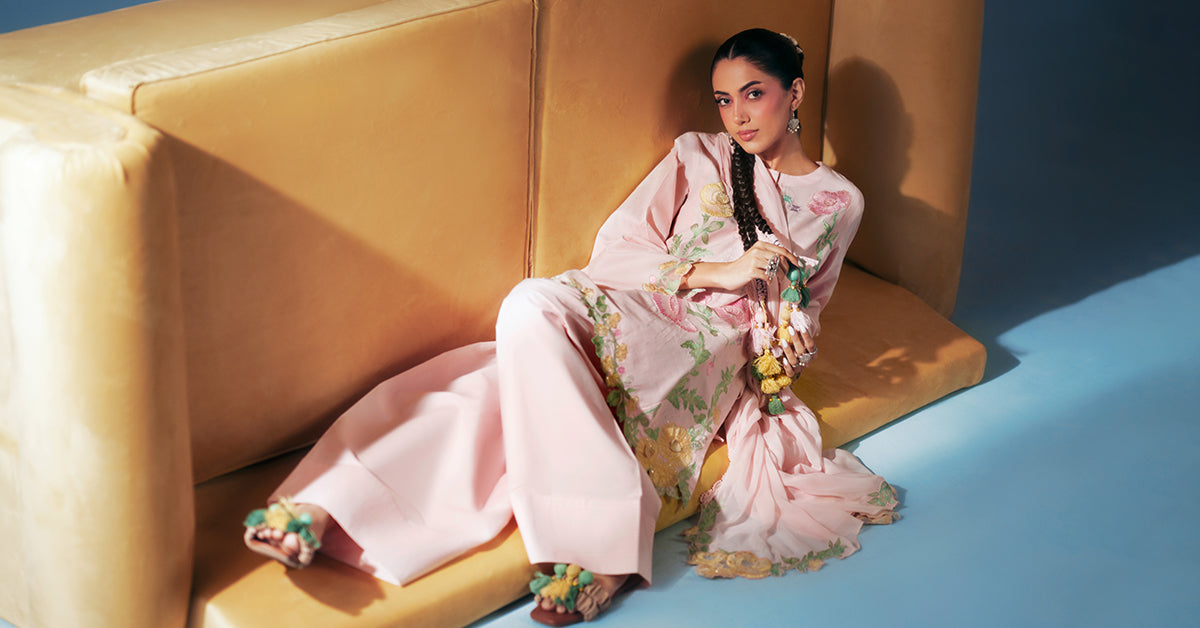 Maria B | Luxury Pret Pre Fall | DW-PF26-20-Light Pink - Luxury Dress - available at Maria Faisal in UK and USA.