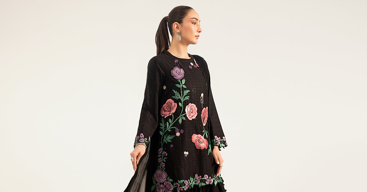 Maria B | Luxury Pret Pre Fall | DW-PF26-20-Black - Luxury Dress - available at Maria Faisal in UK and USA.