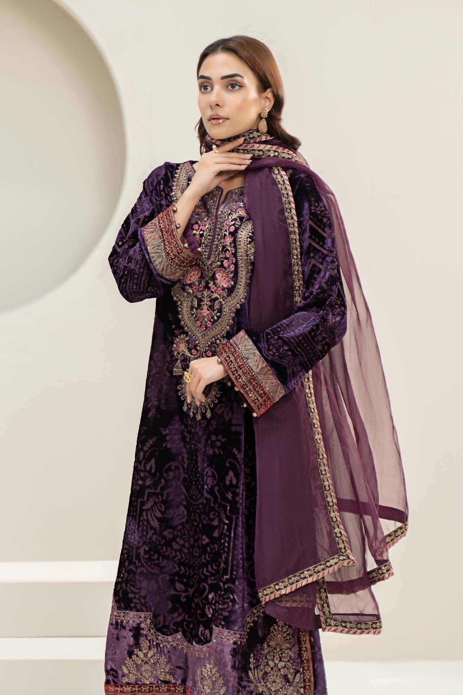 Maira B | Ready to Wear | DW-W24-174 Purple by Maria Faisal - Registered Vendor of : Maria B - type : Wedding Dress - 100% original wedding dresses