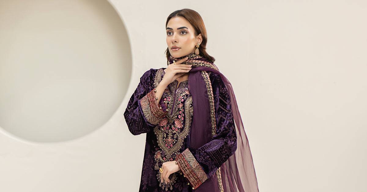 Maira B | Ready to Wear | DW-W24-174 Purple by Maria Faisal - Registered Vendor of : Maria B - type : Wedding Dress - 100% original wedding dresses