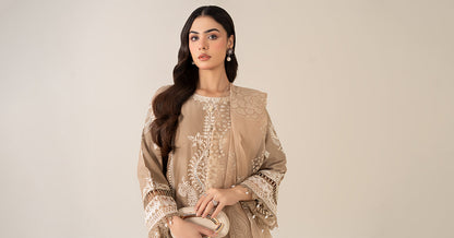 Maria B | Luxury Winter Pret 25 | DW-EA23-26R1-Coffee - Ladies Clothes - Maria Faisal