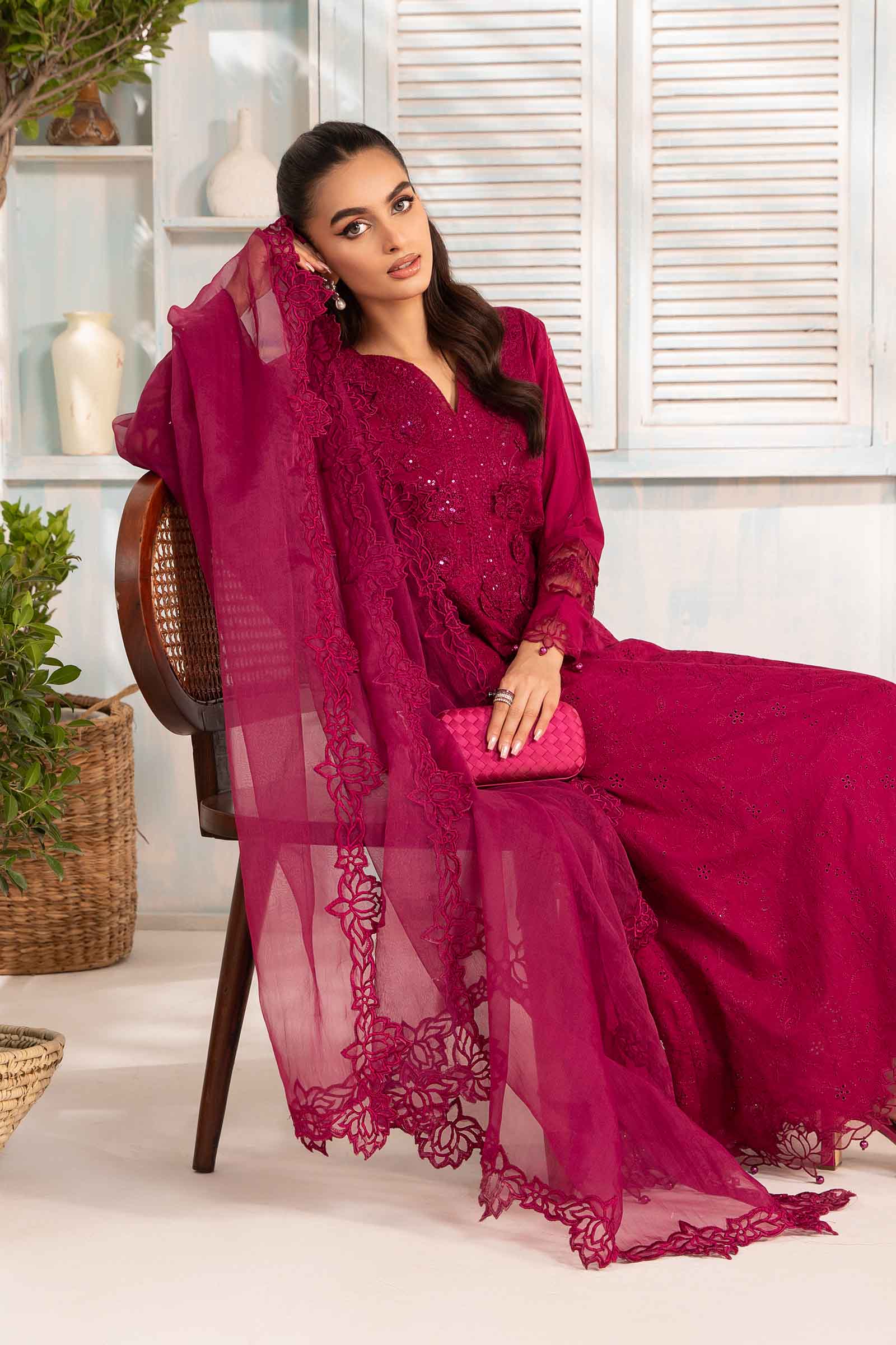Maria B | Eid Collection 2026 | Dw-Ea24-07R1 Magenta - Luxury Dress - available at Maria Faisal in UK and USA.
