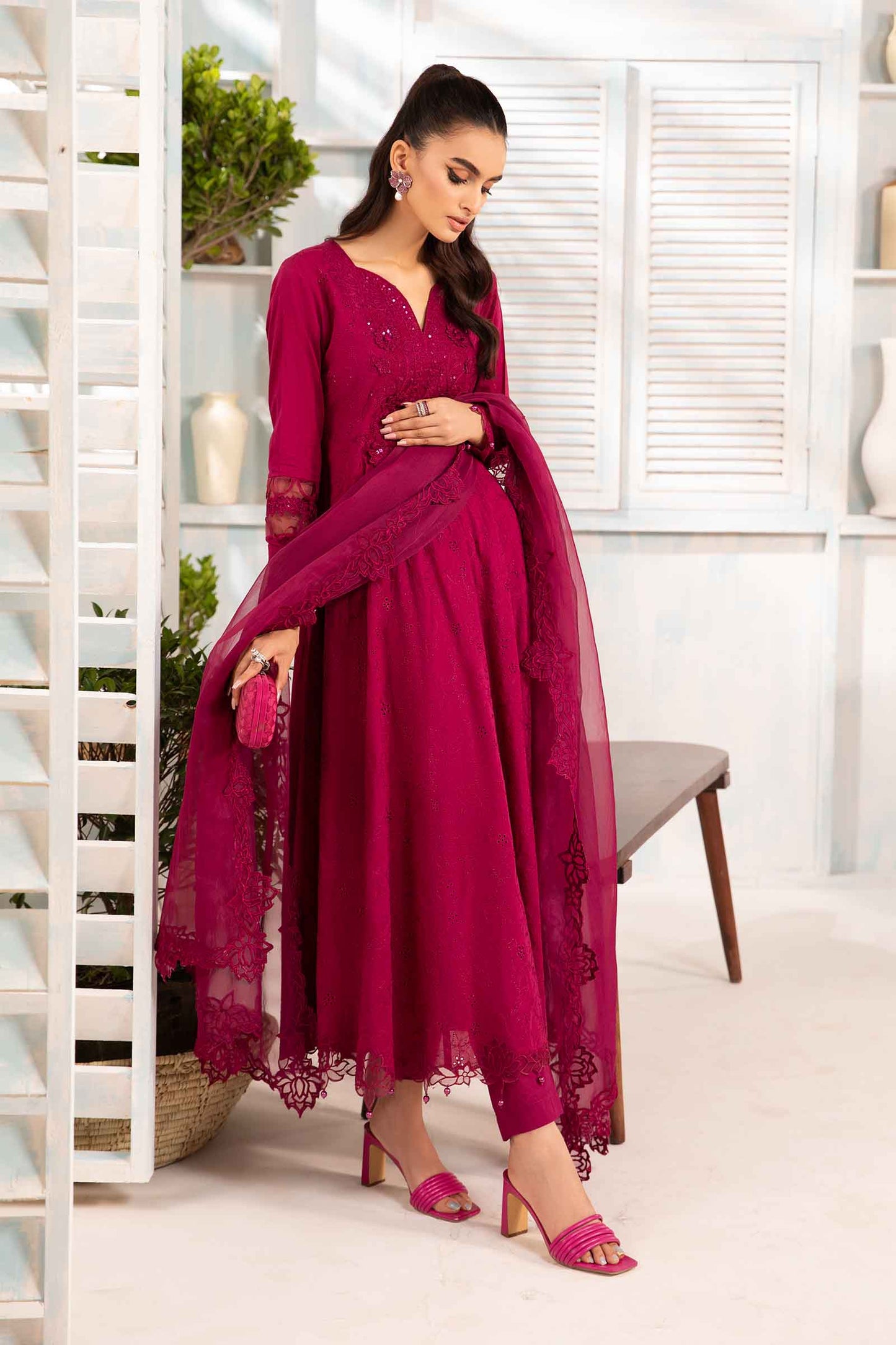 Maria B | Eid Collection 2026 | Dw-Ea24-07R1 Magenta - Luxury Dress - available at Maria Faisal in UK and USA.