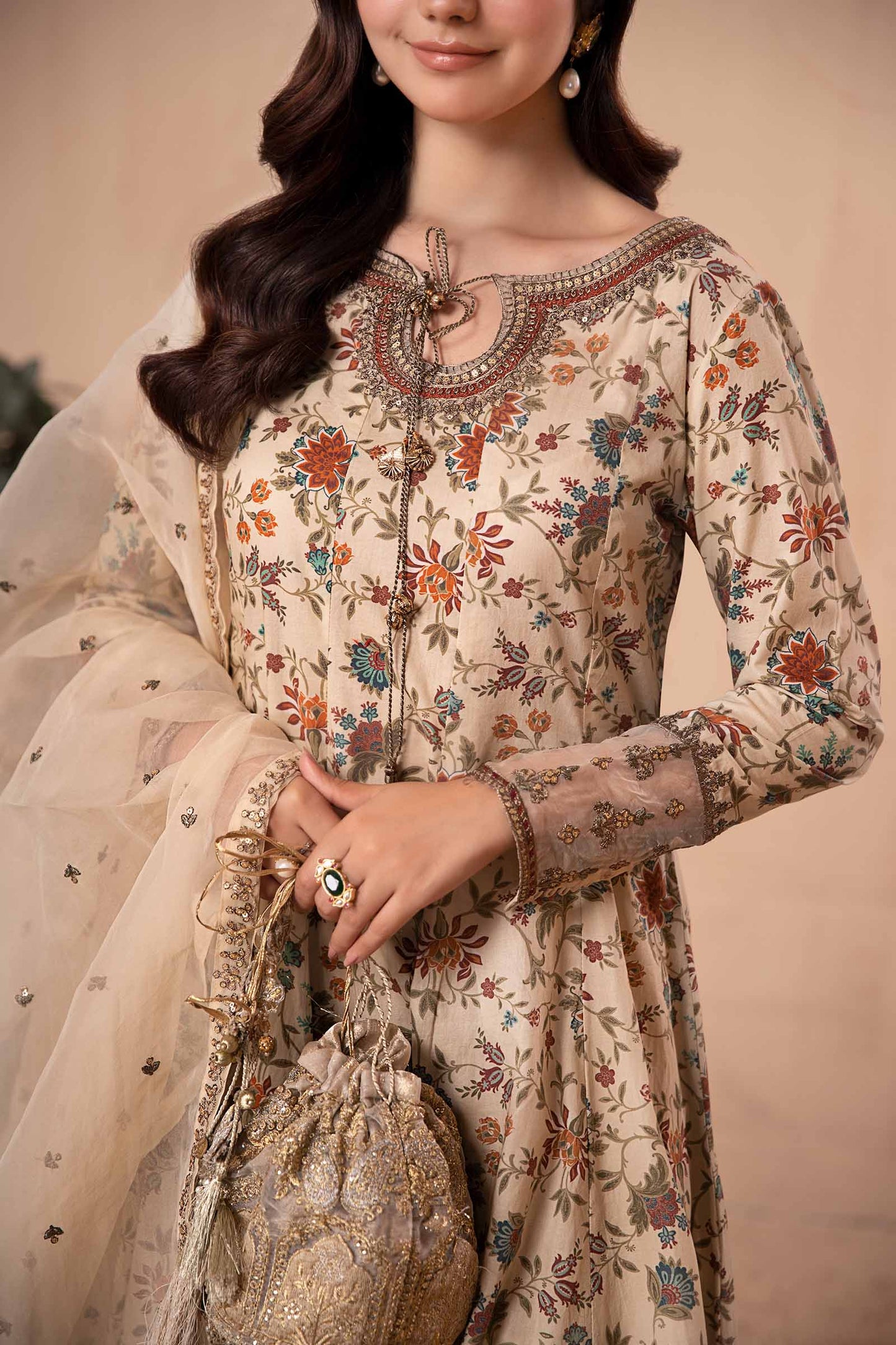 Maria B | Eid Collection 2026 | Dw-Ea24-42R1-Printed Off White - Luxury Dress - available at Maria Faisal in UK and USA.