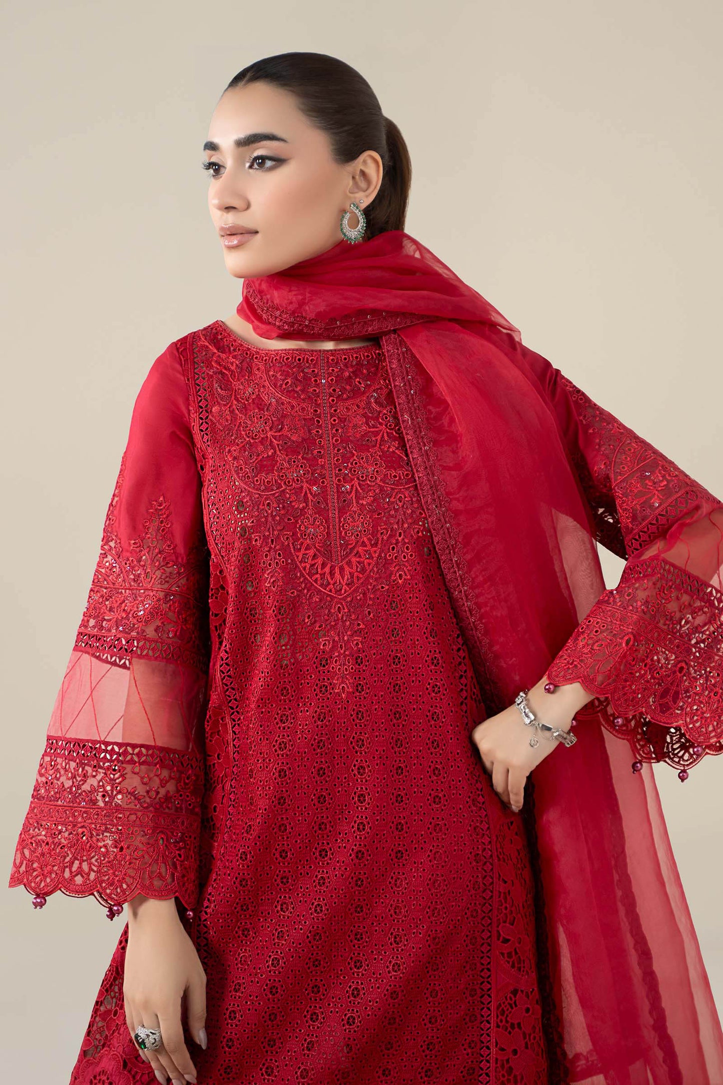 Maria B | Luxury Winter Pret 25 | DW-EF25-08-Red - Ladies Clothes - Maria Faisal