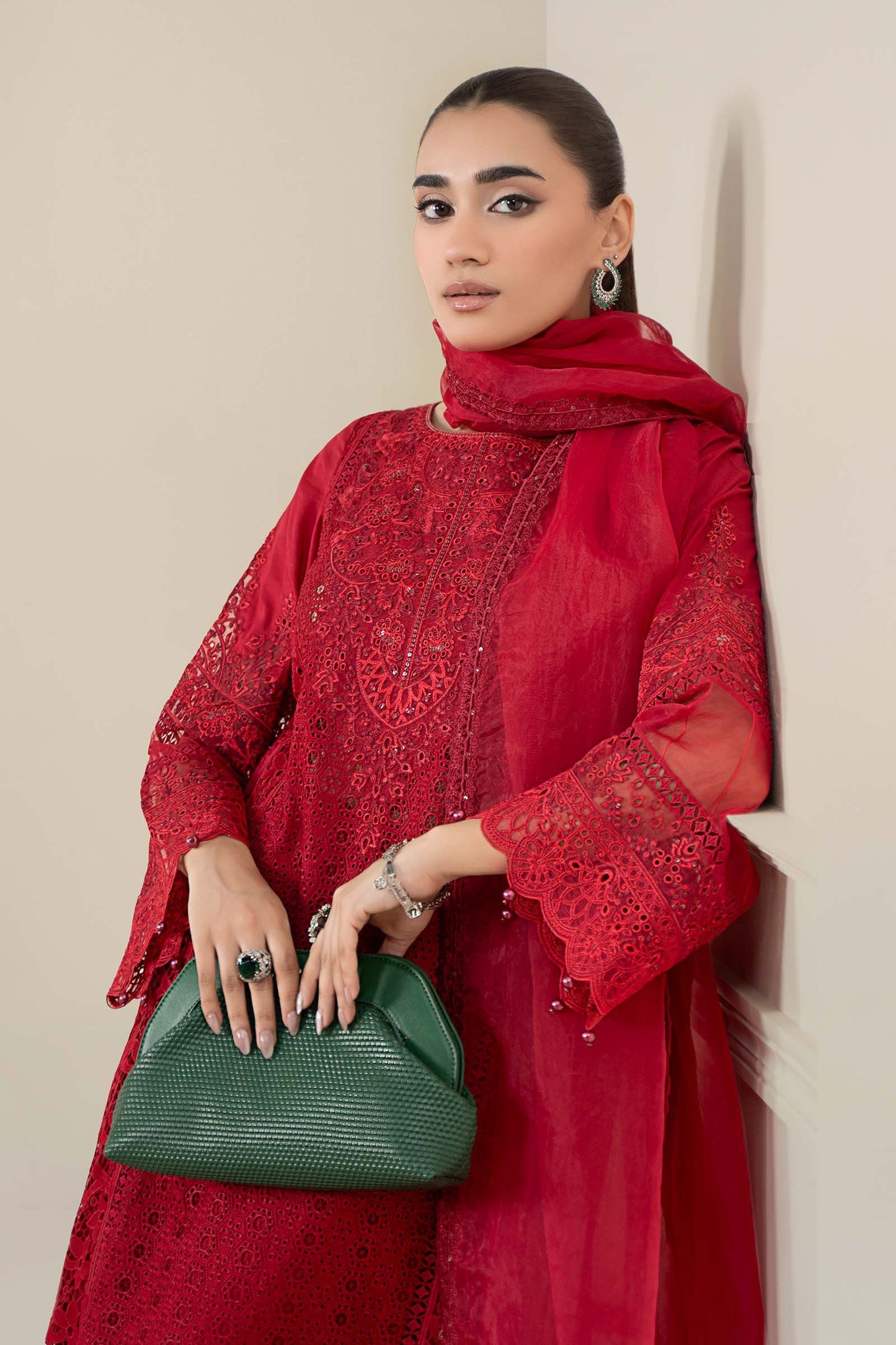 Maria B | Luxury Winter Pret 25 | DW-EF25-08-Red - Ladies Clothes - Maria Faisal