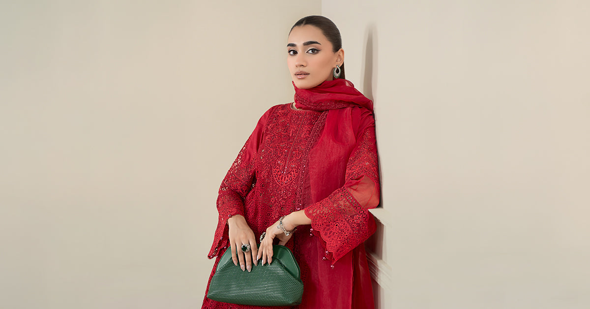 Maria B | Luxury Winter Pret 25 | DW-EF25-08-Red - Ladies Clothes - Maria Faisal