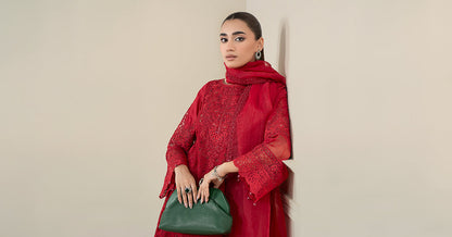 Maria B | Luxury Winter Pret 25 | DW-EF25-08-Red - Ladies Clothes - Maria Faisal
