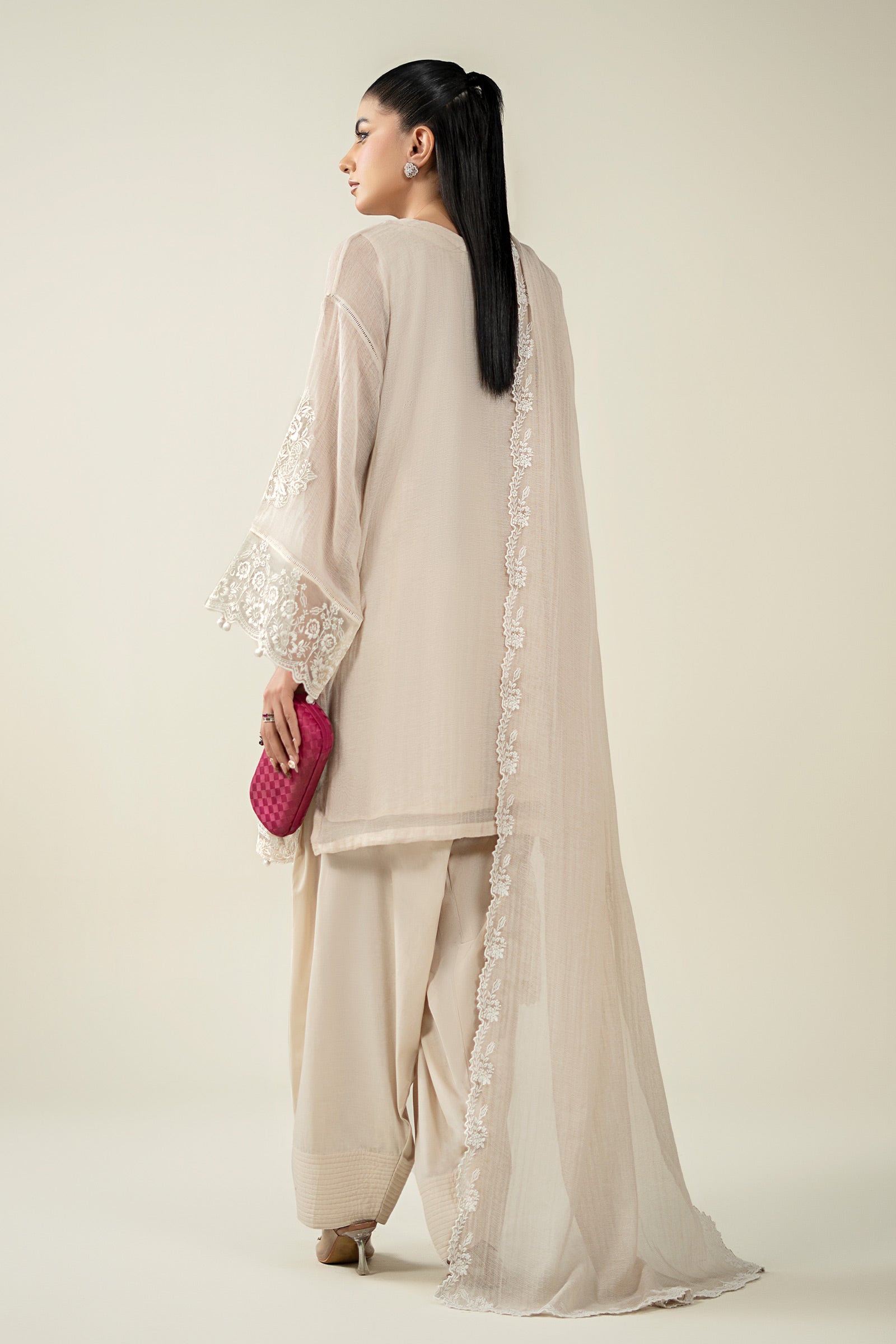 Maria B | Pre Fall Dresses | 3 Piece Embroidered Cotton Net Suit QQ - Ladies Clothes - Maria Faisal