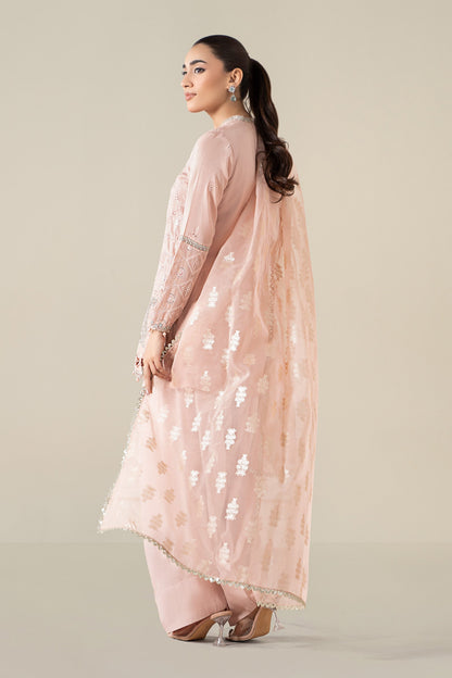 Maria B | Pre Fall Dresses | 3 Piece Embroidered Paper Cotton Suit Pink - Ladies Clothes - Maria Faisal