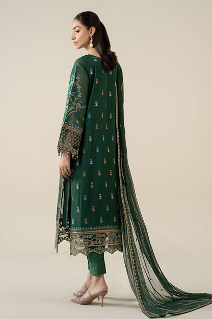 Maria B | Pre Fall Dresses | 3 Piece Embroidered Jacquard Suit Dark Teal Green - Ladies Clothes - Maria Faisal