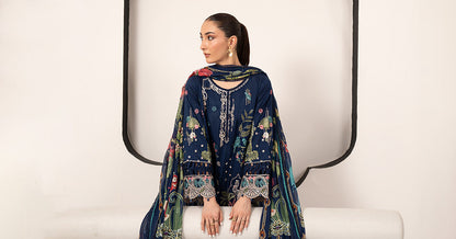 Maria B | Luxury Pret Pre Fall | DW-EA26-11-Blue - Luxury Dress - available at Maria Faisal in UK and USA.