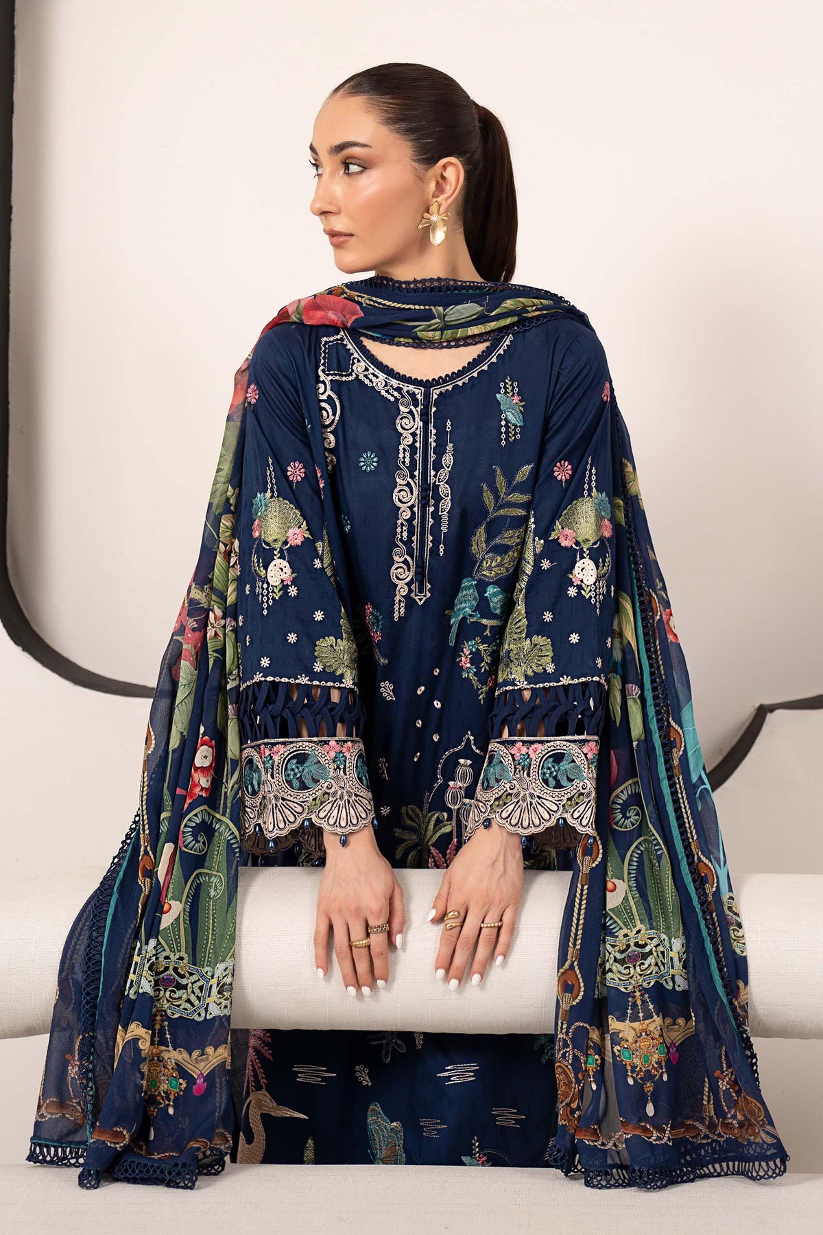 Maria B | Luxury Pret Pre Fall | DW-EA26-11-Blue - Luxury Dress - available at Maria Faisal in UK and USA.