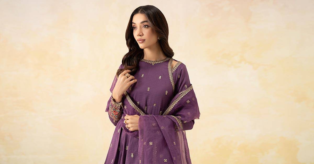Maira B | Ready to Wear | DW-EF25-19 Purple by Maria Faisal - Registered Vendor of : Maria B - type : Wedding Dress - 100% original wedding dresses
