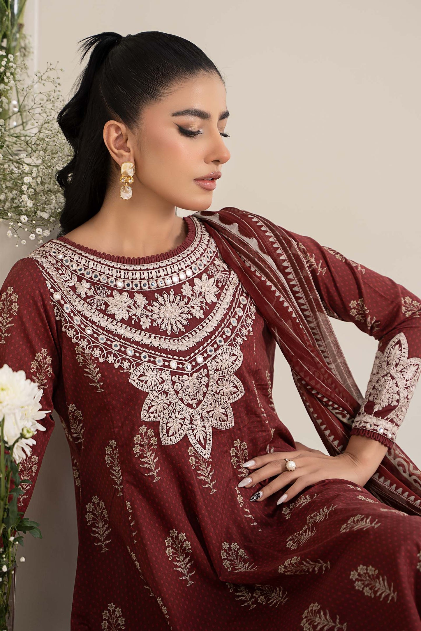 Maira B | Ready to Wear | DW-EF25-22 Maroon by Maria Faisal - Registered Vendor of : Maria B - type : Wedding Dress - 100% original wedding dresses